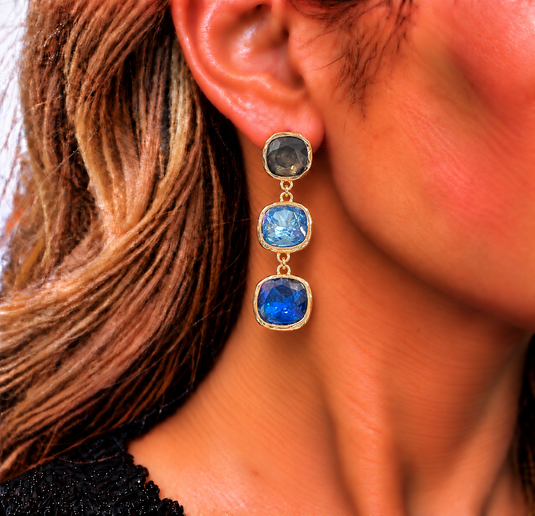 Triple Drop Rhinestone Stud Earrings