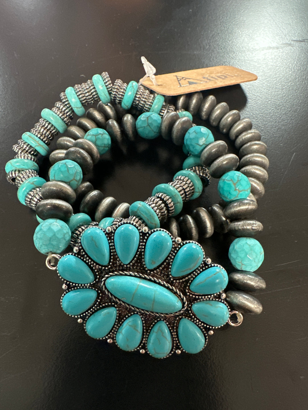 Triple Stack Turquoise Slab Bracelet Set