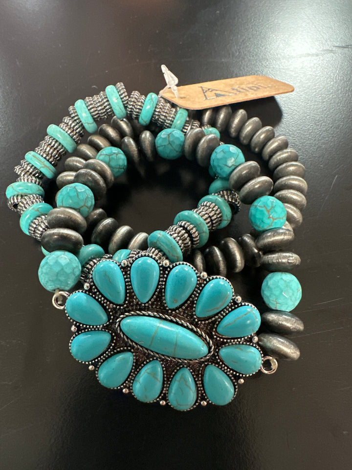 Triple Stack Turquoise Slab Bracelet Set