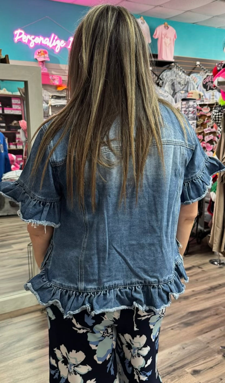 Ruffled Short Denim Jacket