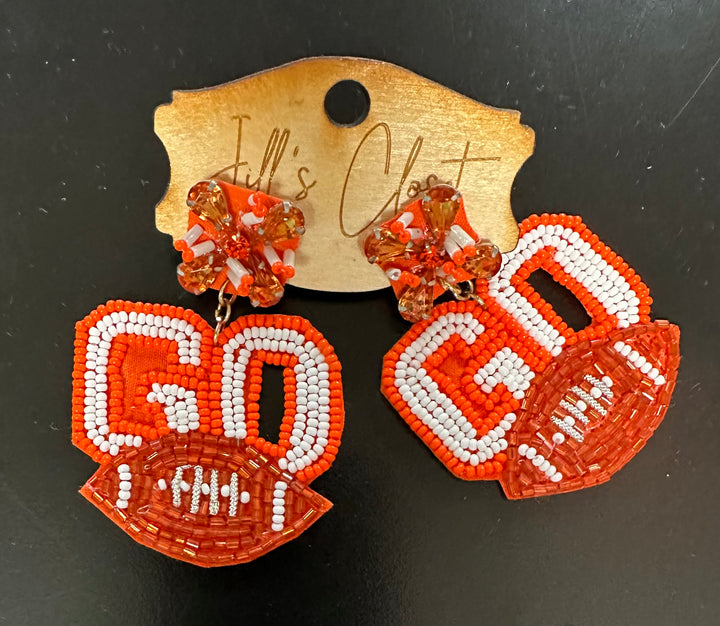 Orange beaded Football Earrings