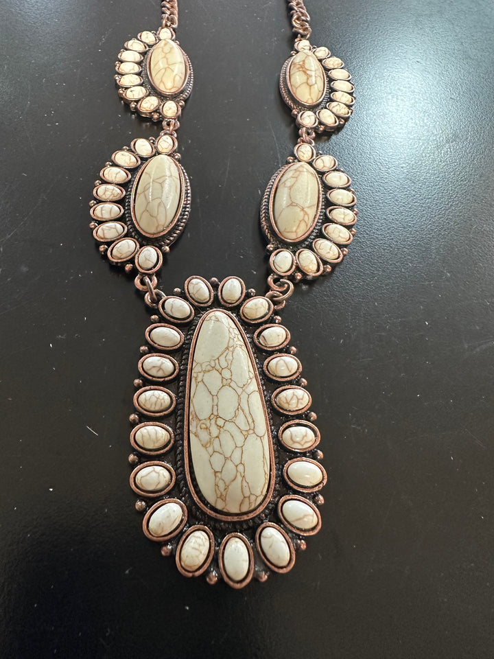 Oval Faux White Buffalo Necklace