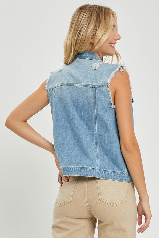 Ripped and raw denim vest