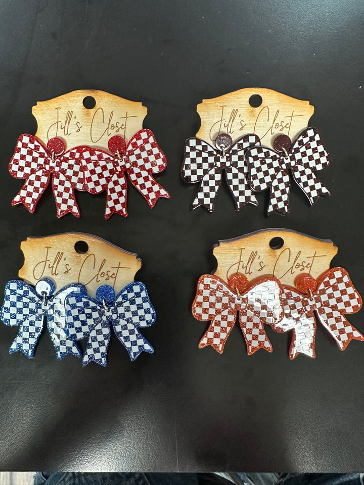 Checkered Bow Earrings