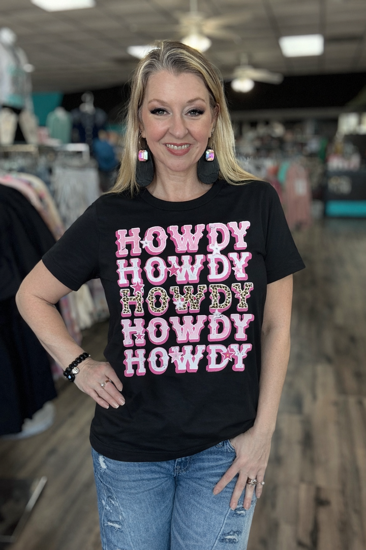 Pink Howdy & Leopard tee