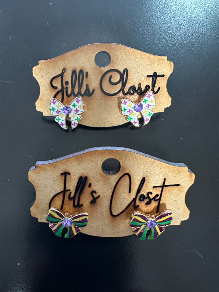 Mardi Gras Bow Stud Earrings