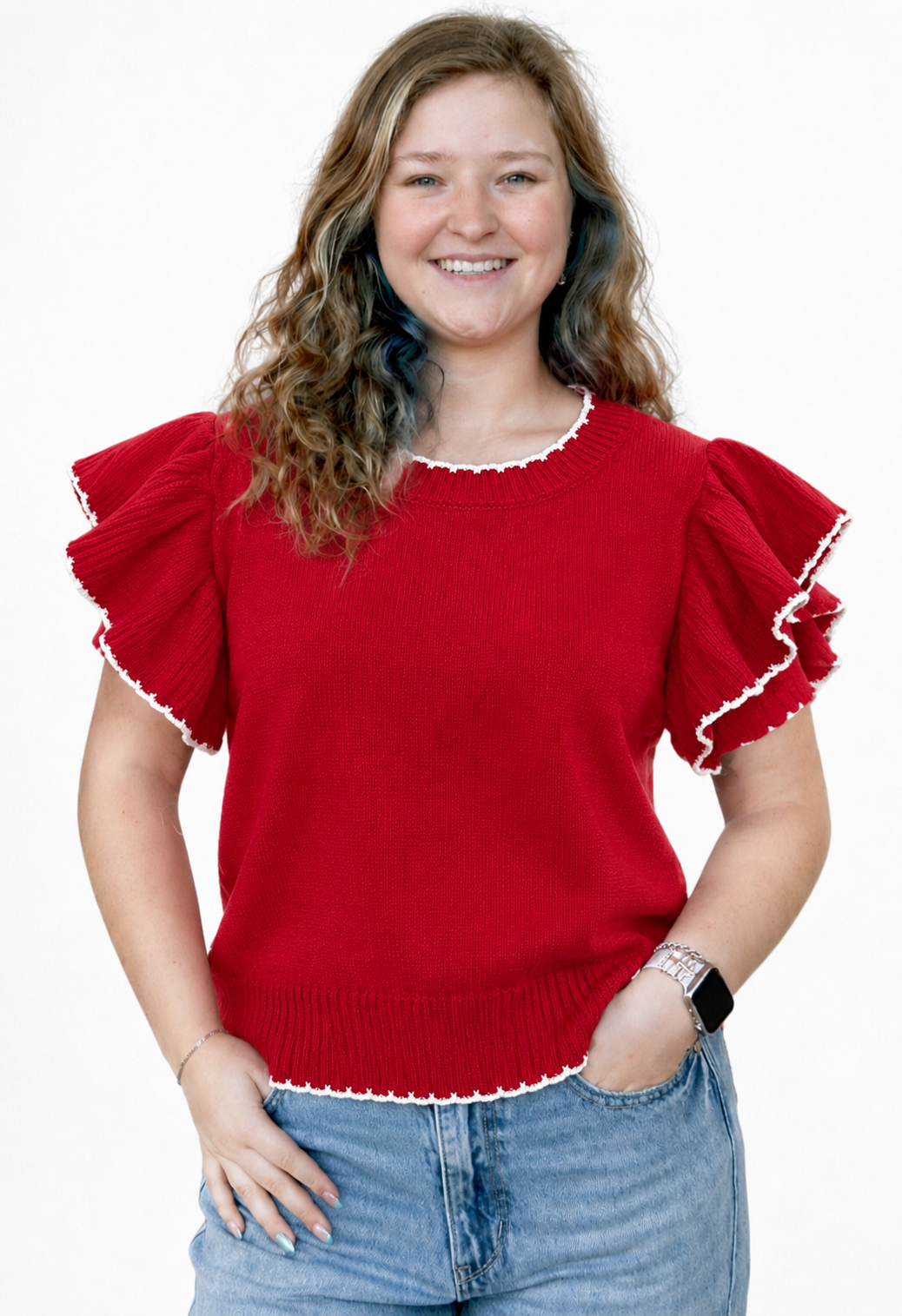 Eva’s Red Ruffled Sleeve Sweater