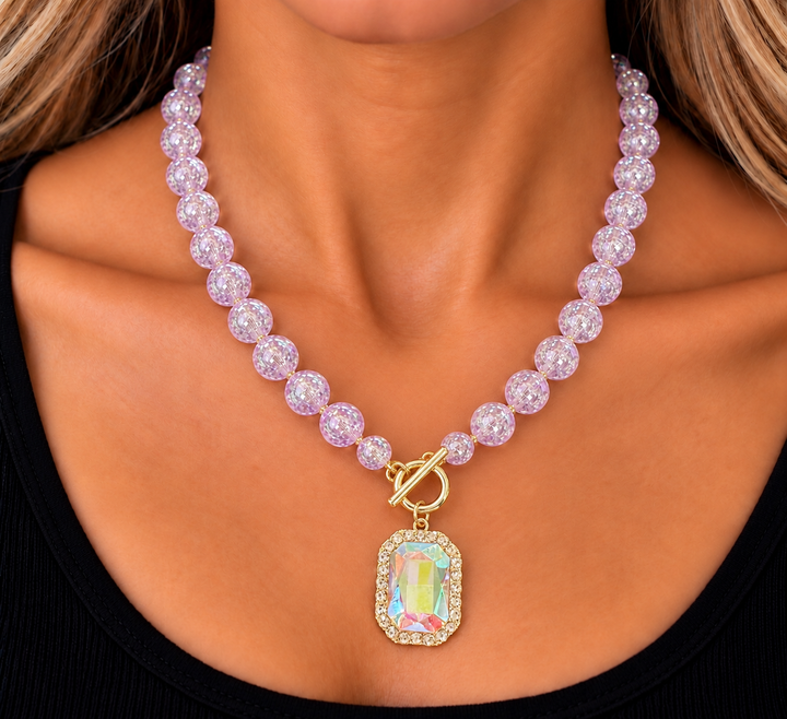 Crystal Pendant Beaded Toggle Necklace