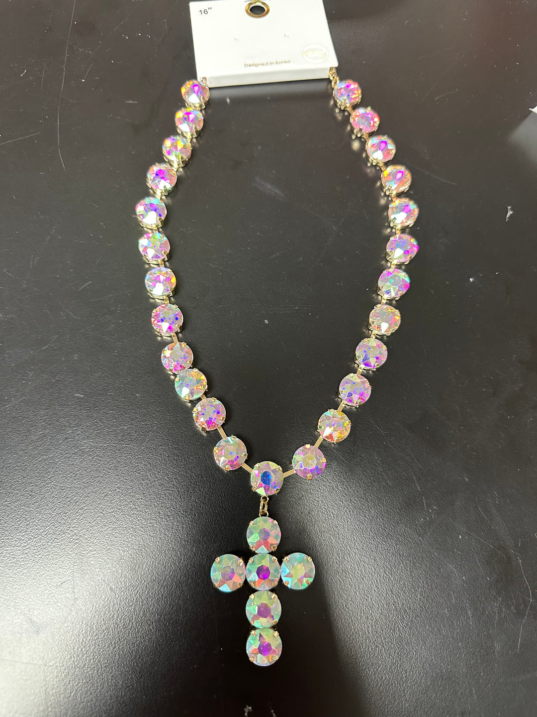 Lg. Rhinestone Cross Necklace