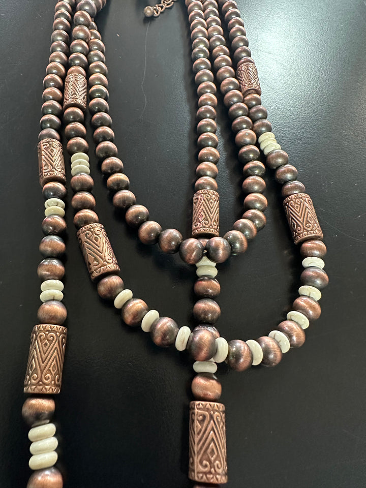 Triple Strand white Buffalo & Copper Necklace Set