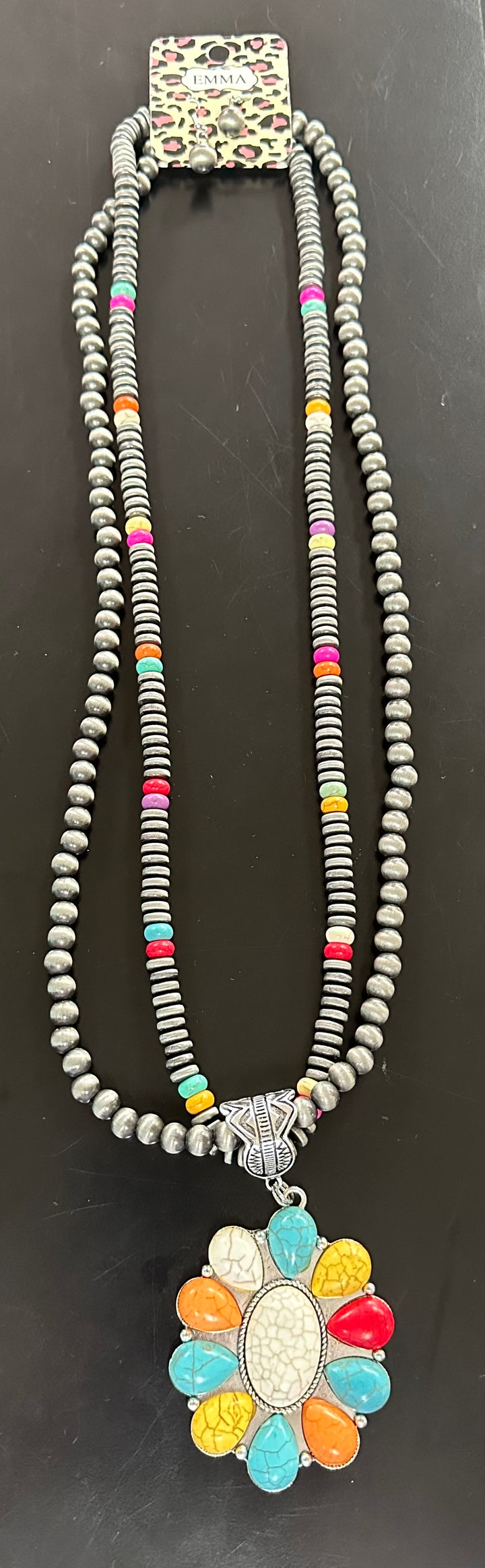Multicolored Stones & Faux Navajo Pearl Necklace