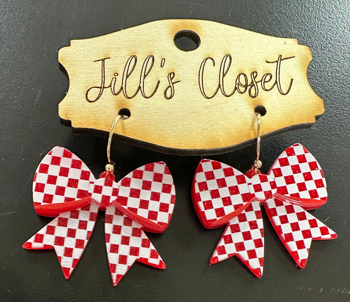 Checkered Bow Earrings