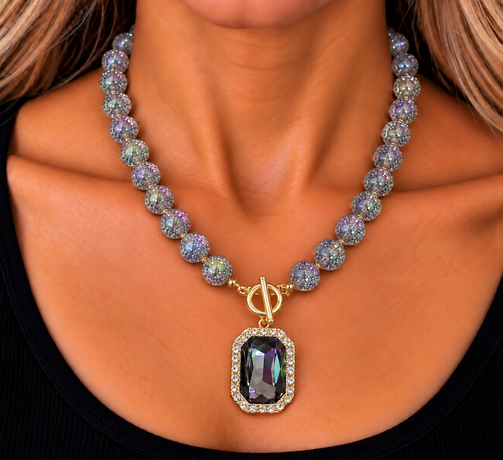 Crystal Pendant Beaded Toggle Necklace
