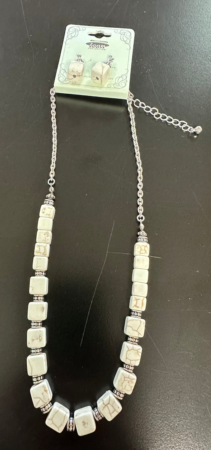 Square stone & silver Necklace Set
