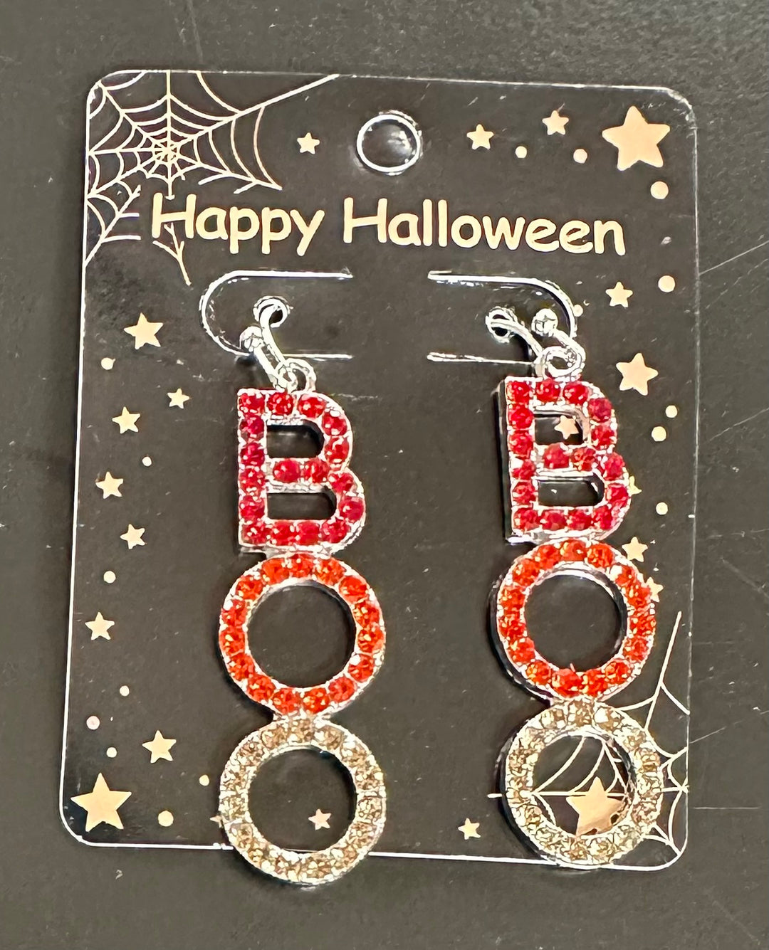 BOO Rhinestone Fishhook Earrings