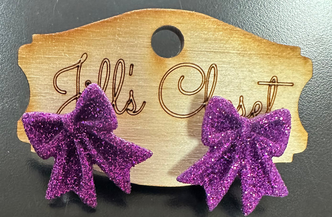 Glitter Bow Stud Earrings.
