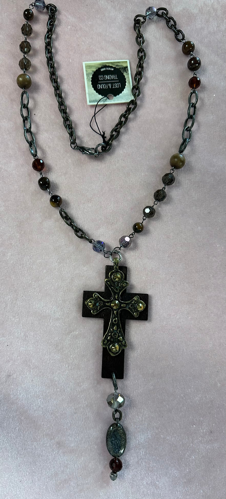 Long Wooden Cross Necklace