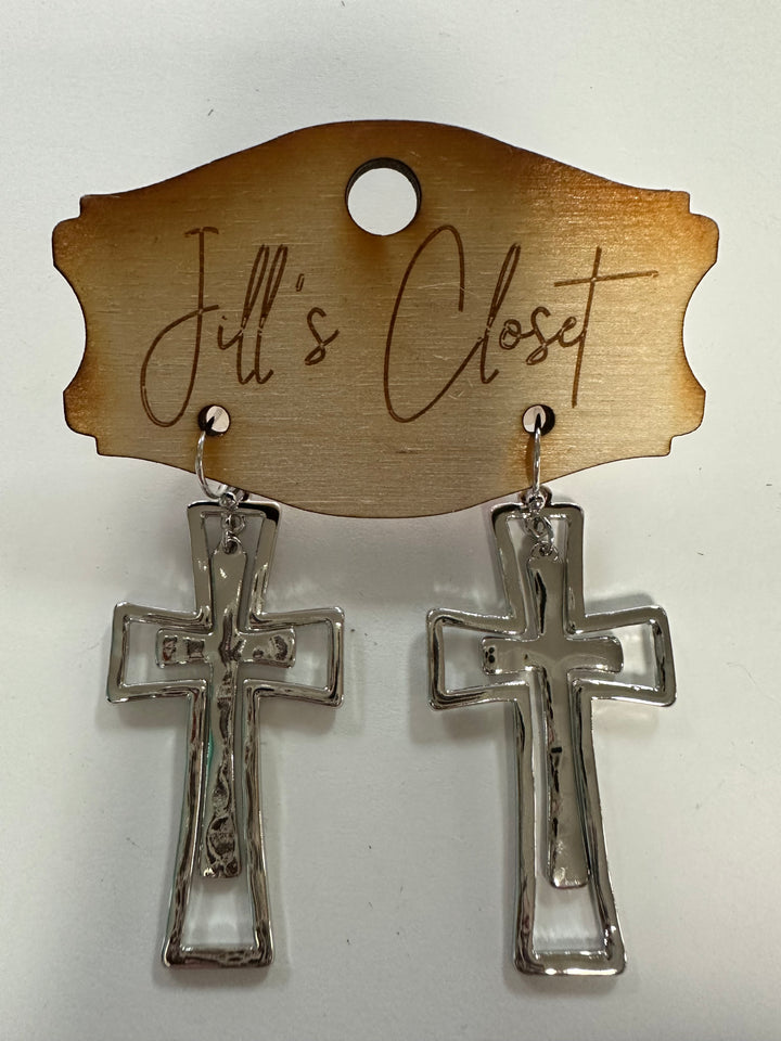 Hammered Metal Cross Earrings