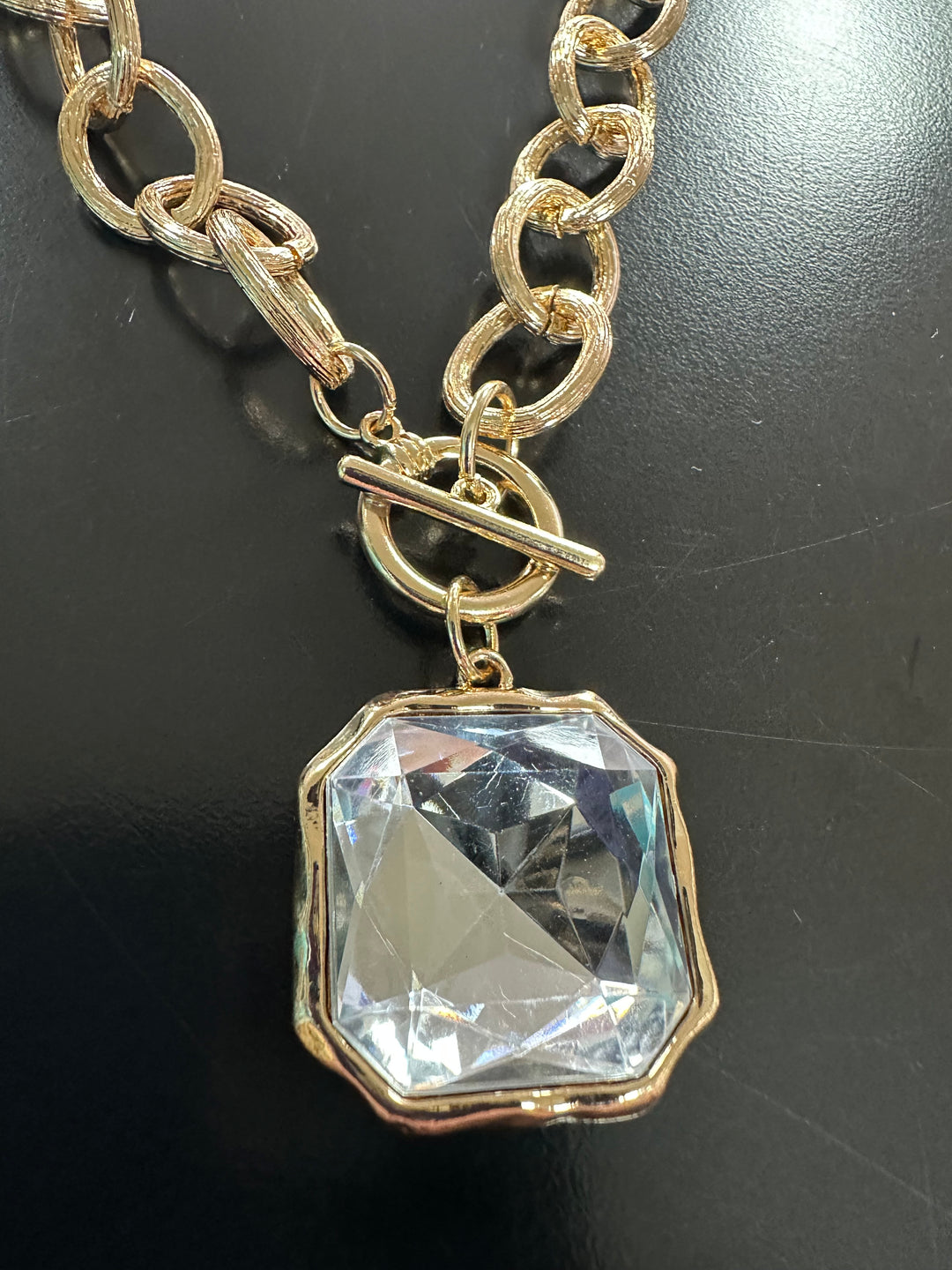 Toggle Necklace w/Lg Crystal Stone