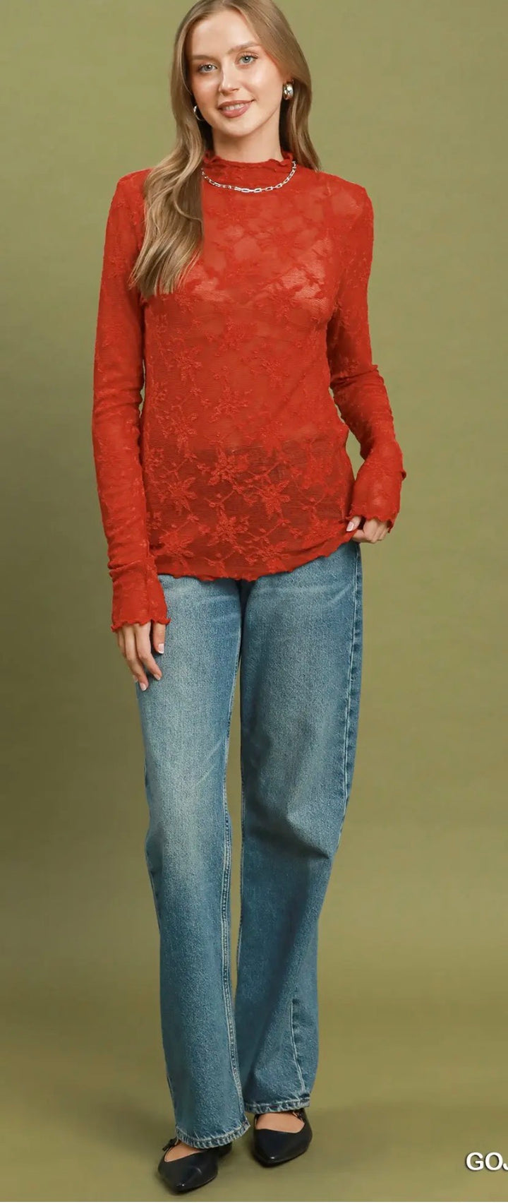 Goji Berry Lace Mesh Top