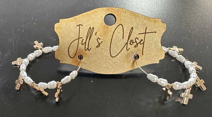 Pearl & Cross Hoop Earrings