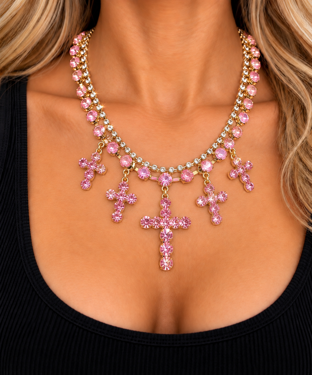 Multi-Cross Rhinestone Necklace