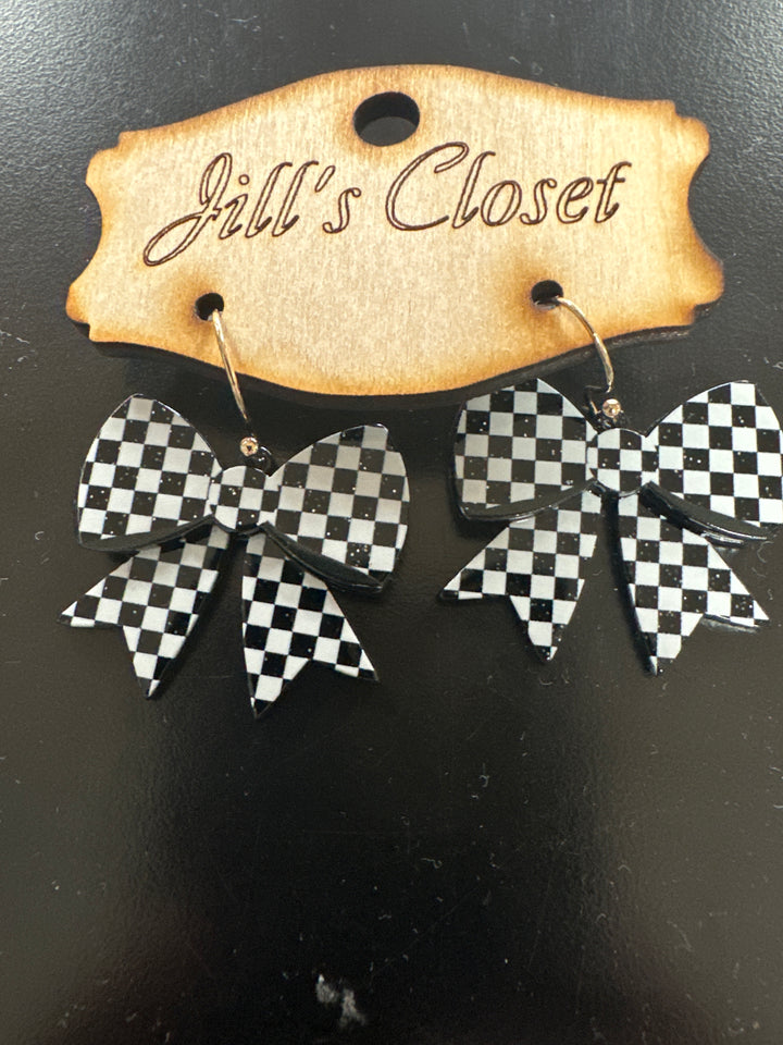 Checkered Bow Earrings