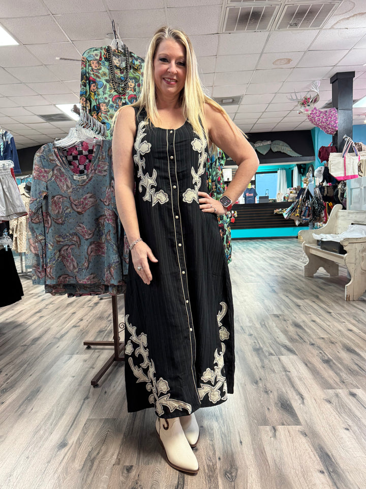 Black boot stitch dress