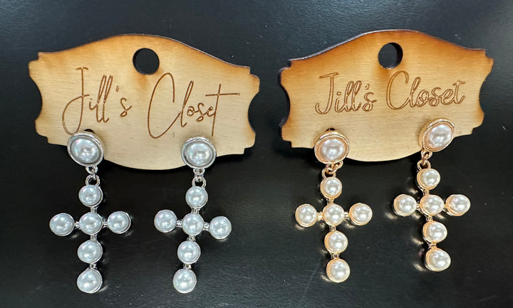 Pearl Cross Earrings