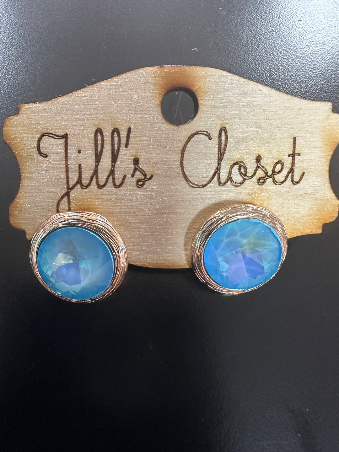 Pale Blue Faceted Stone Stud Earrings