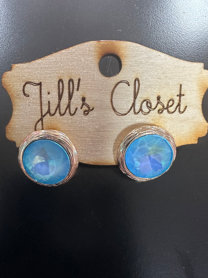 Pale Blue Faceted Stone Stud Earrings