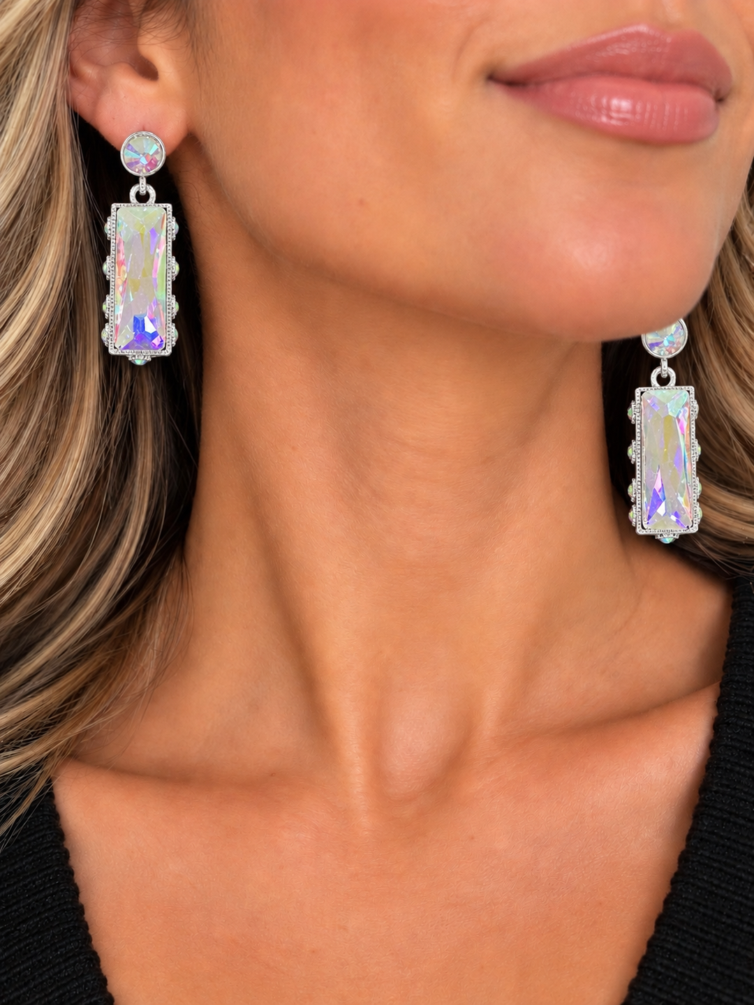 Long Crystal Stud Earrings