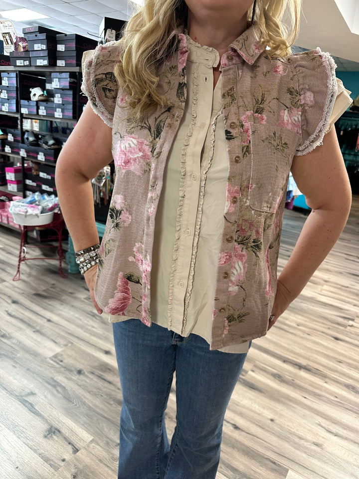 Latte Floral Vest
