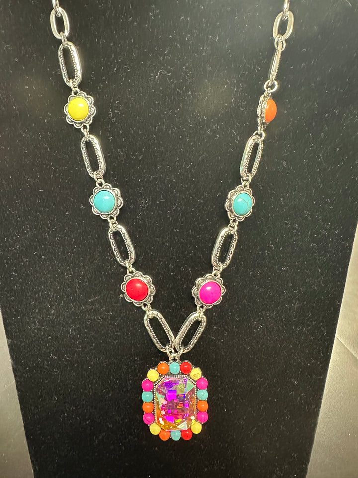Multicolored Lg Charm Necklace