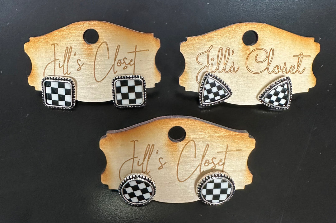 Checked Stud Earrings