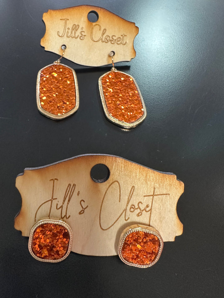 Orange Glitter earrings