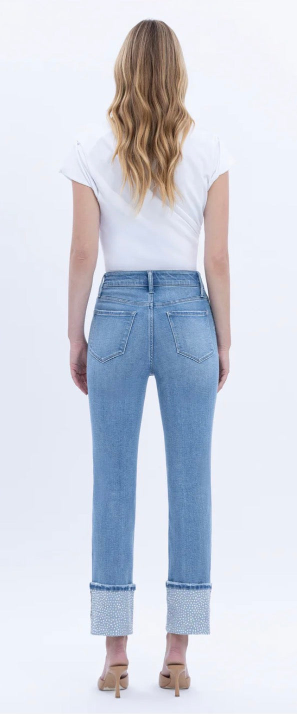 Vervet Jeanne HR Rhinestone Cuffed Jeans