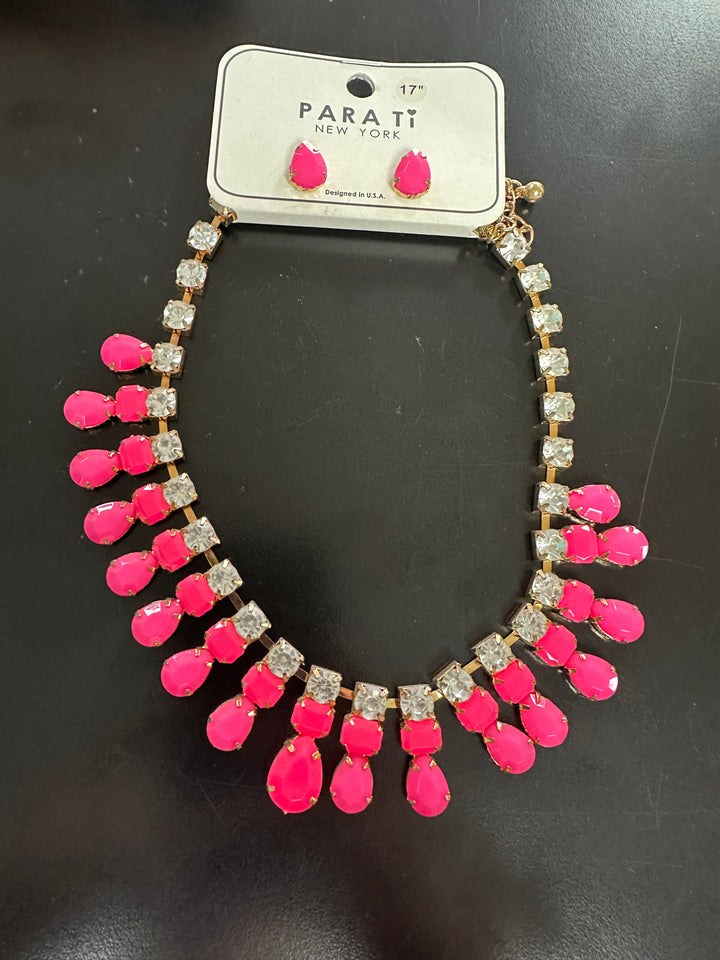 Bling Faceted Stones Necklace & Earrings Set