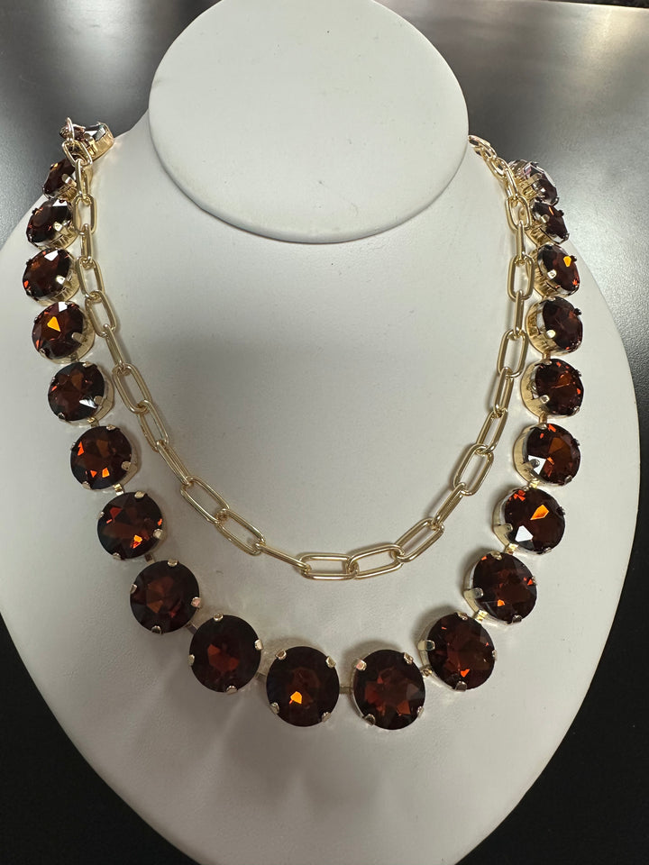 Fall Brown Faceted Rhinestone Necklace