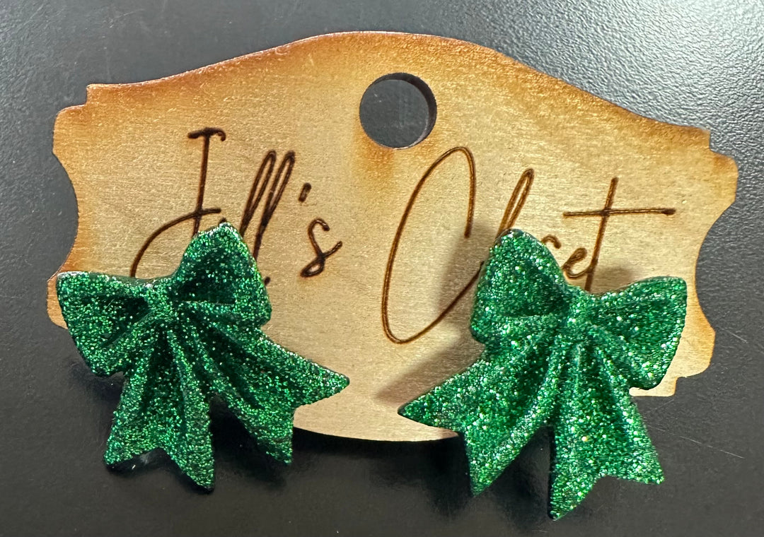 Glitter Bow Stud Earrings.