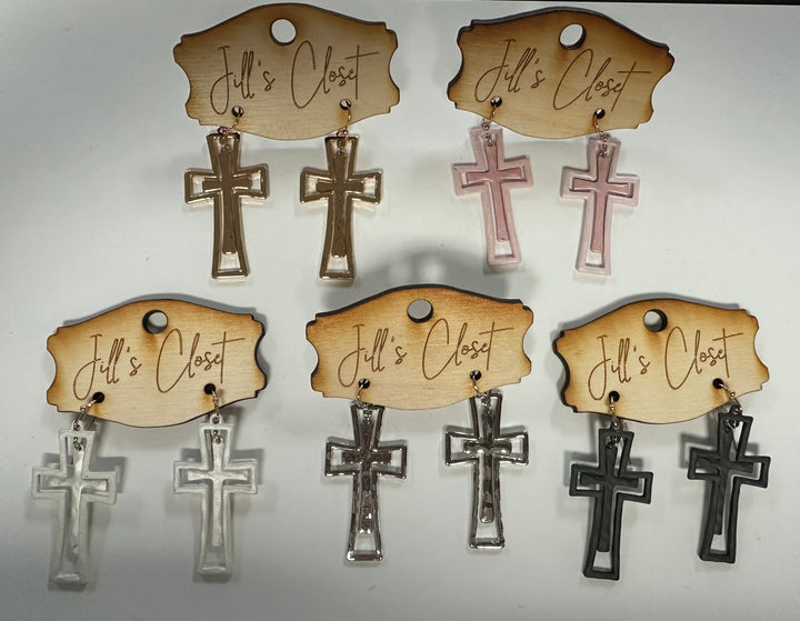 Hammered Metal Cross Earrings