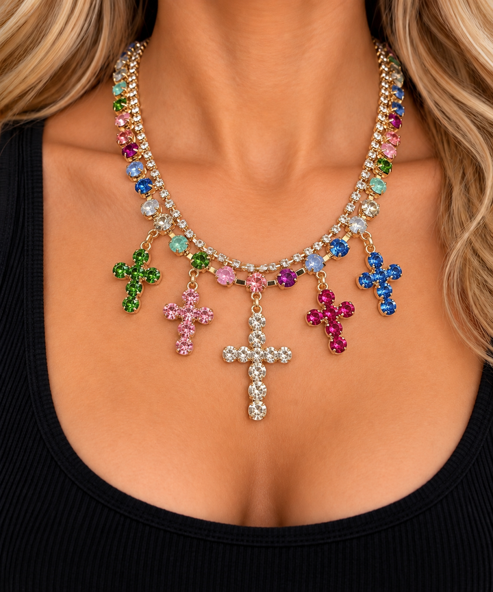 Multi-Cross Rhinestone Necklace