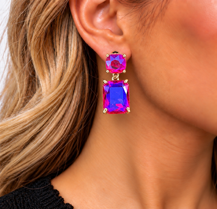 Rectangular Crystal Stud Earrings