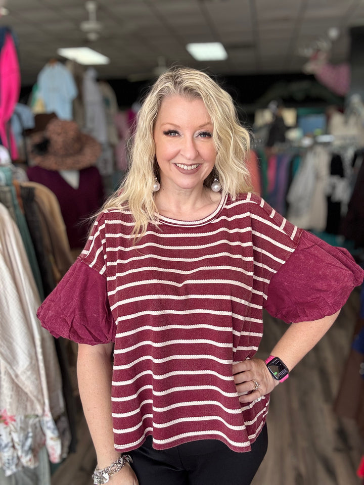 Puff Sleeve Striped Top
