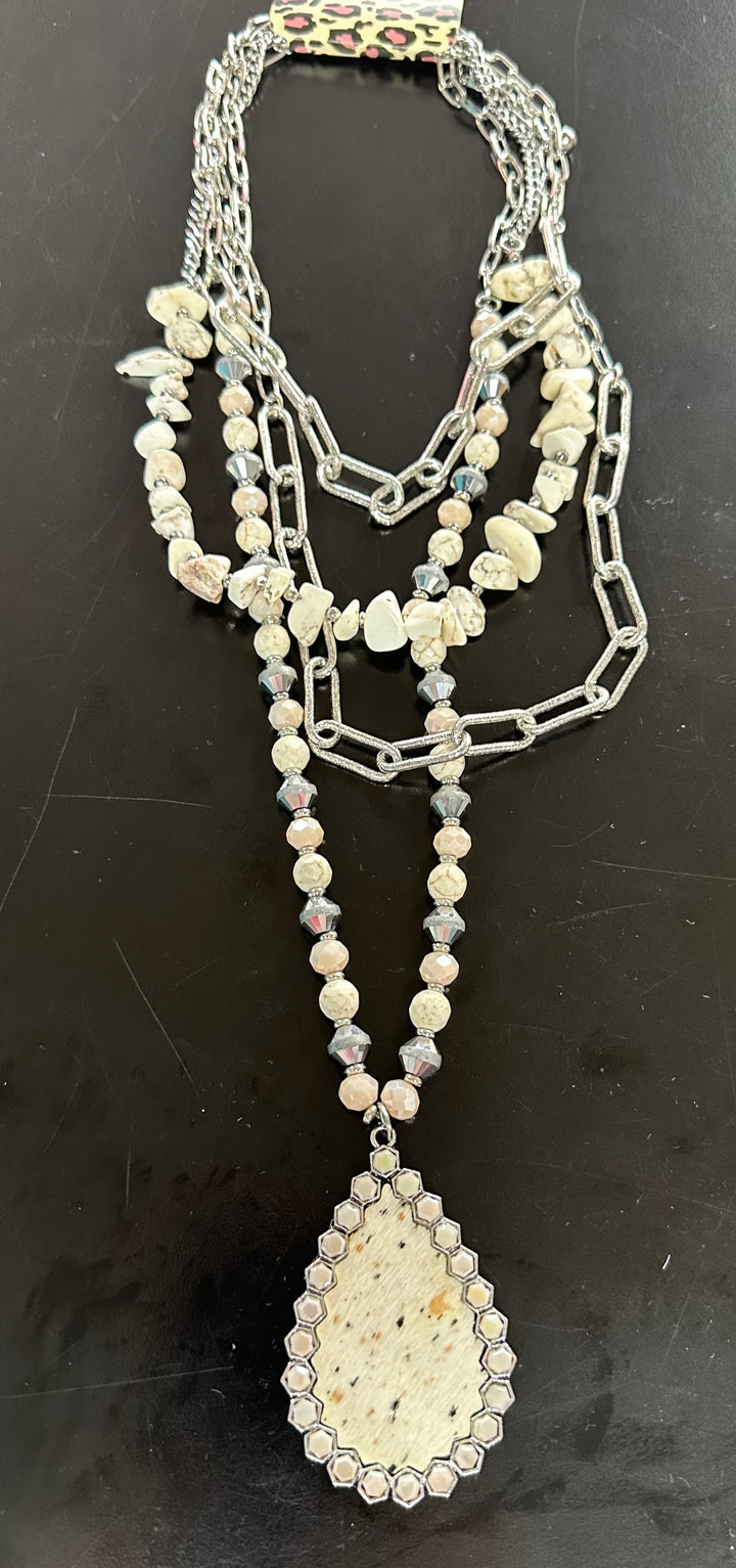 4 Strand Silver & Cream Necklace