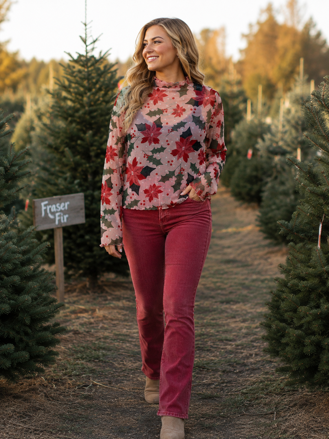 Poinsettia Mesh Top