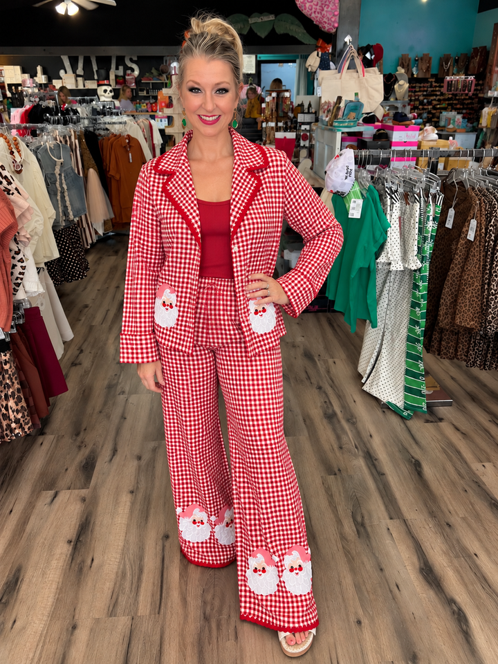 Gingham Santa PJ Set