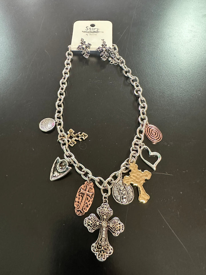 Cross Charm Necklace & Earrings