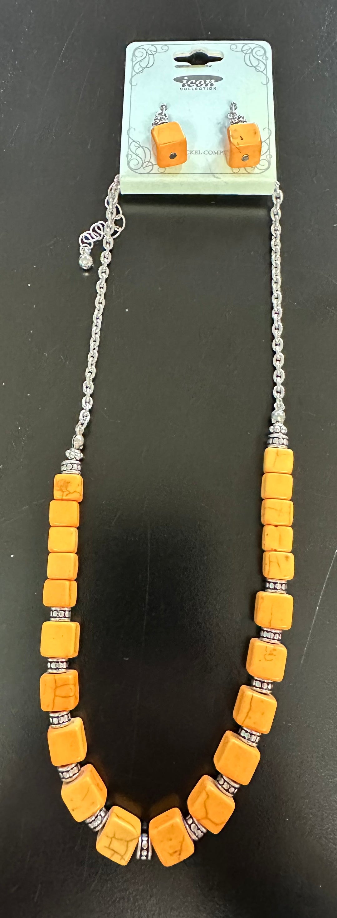 Square stone & silver Necklace Set