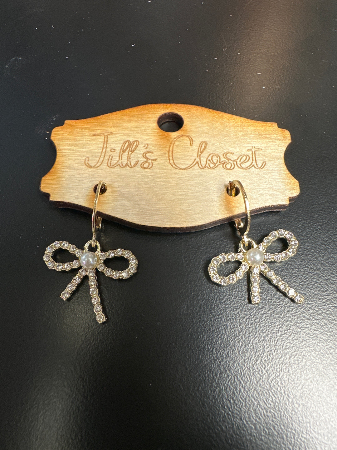 Pearl & Rhinestone Bow Hoop Earrings